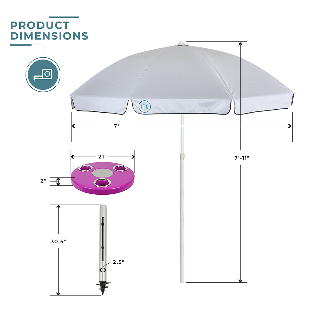 Magenta Pink Beach Table w/ Sand Bar Table Leg & Umbrella | ITC Shop Now