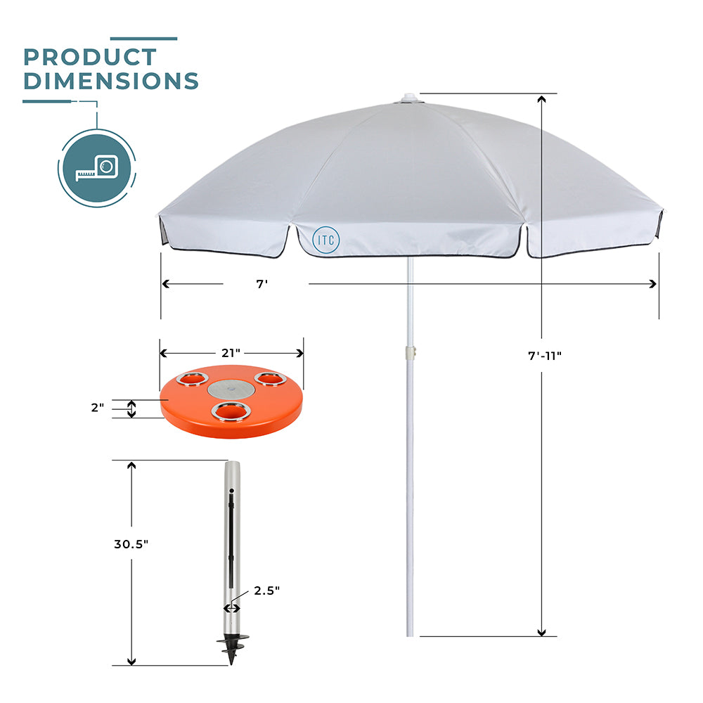 Beach Table w/ Sand Bar Table Leg and Umbrella
