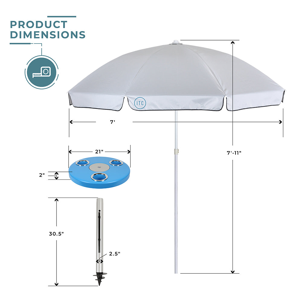 Beach Table w/ Sand Bar Table Leg and Umbrella