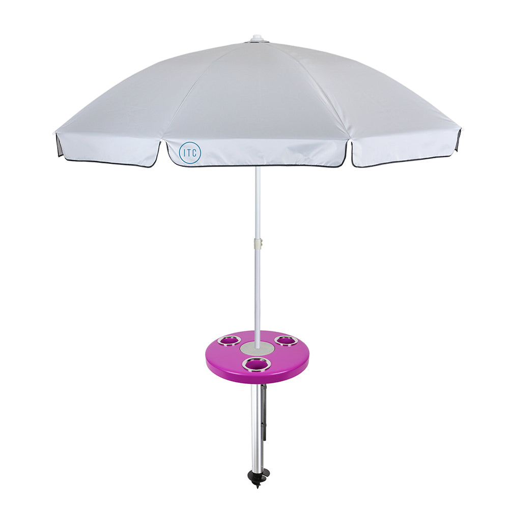 Magenta Pink Beach Table w/ Sand Bar Table Leg & Umbrella | ITC Shop Now