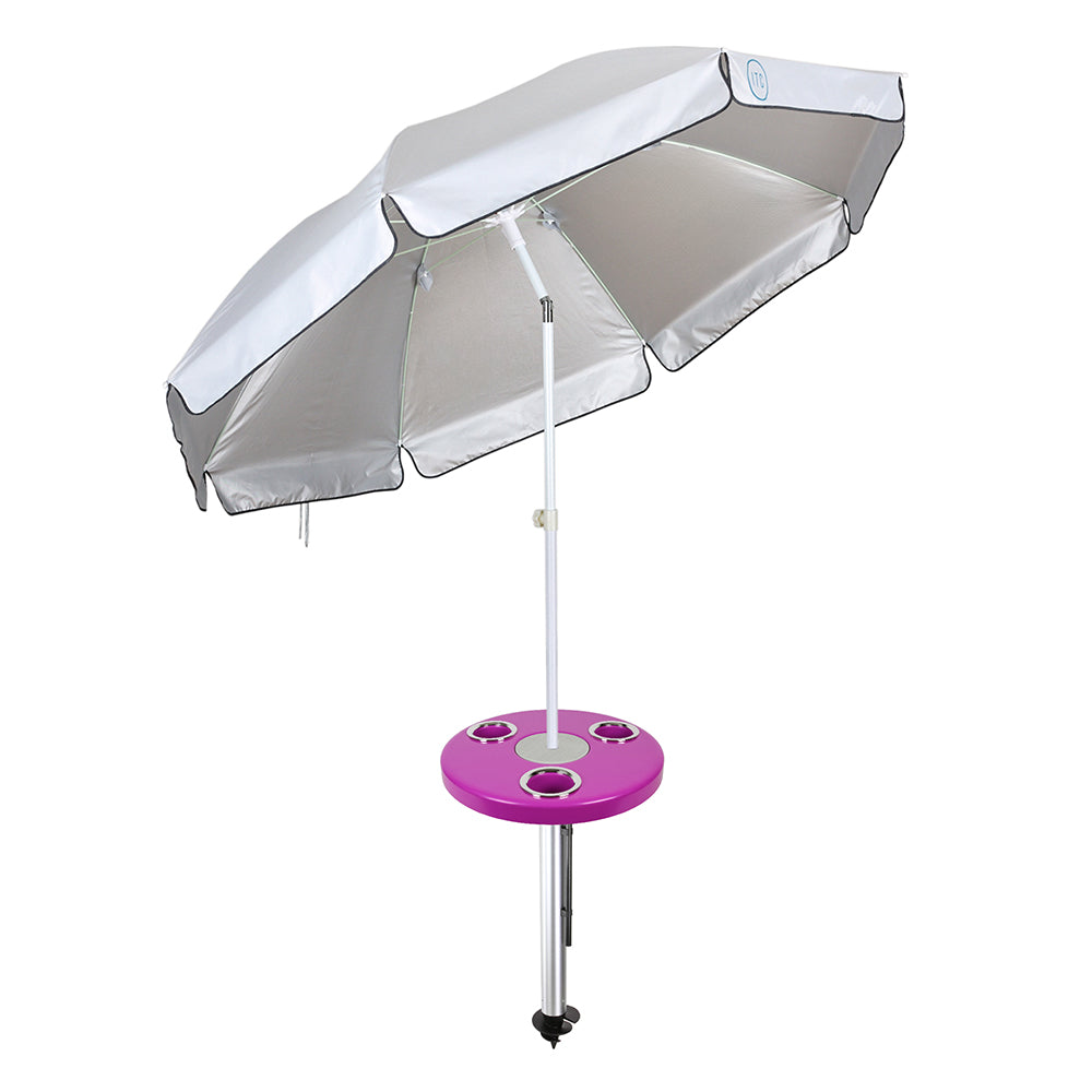Magenta Pink Beach Table w/ Sand Bar Table Leg & Umbrella | ITC Shop Now