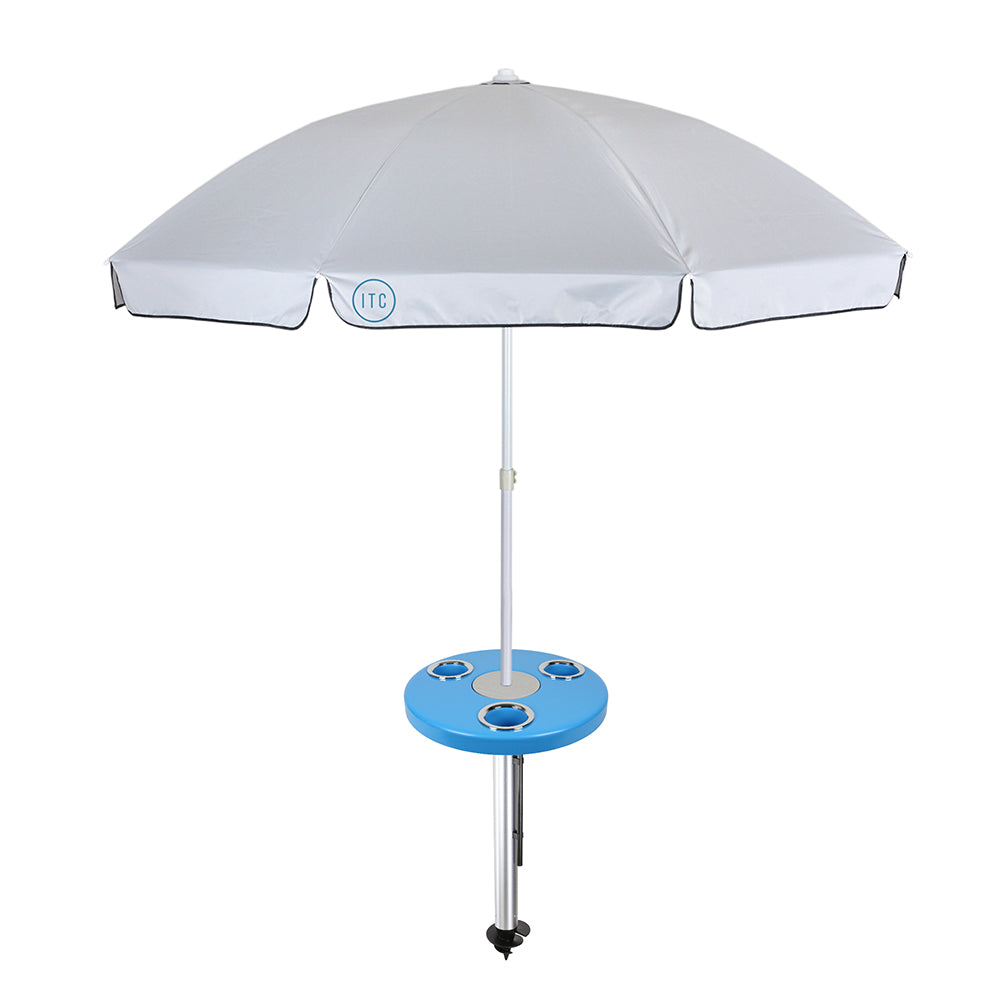 Beach Table w/ Sand Bar Table Leg and Umbrella