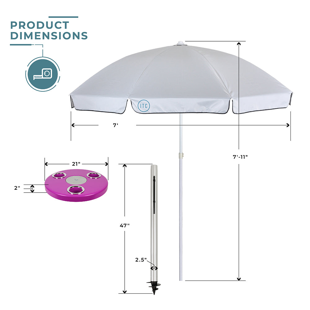 Magenta Pink Beach Table w/ Sand Bar Table Leg & Umbrella | ITC Shop Now