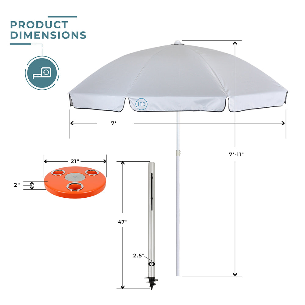 Beach Table w/ Sand Bar Table Leg and Umbrella