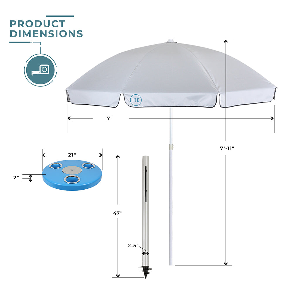 Beach Table w/ Sand Bar Table Leg and Umbrella