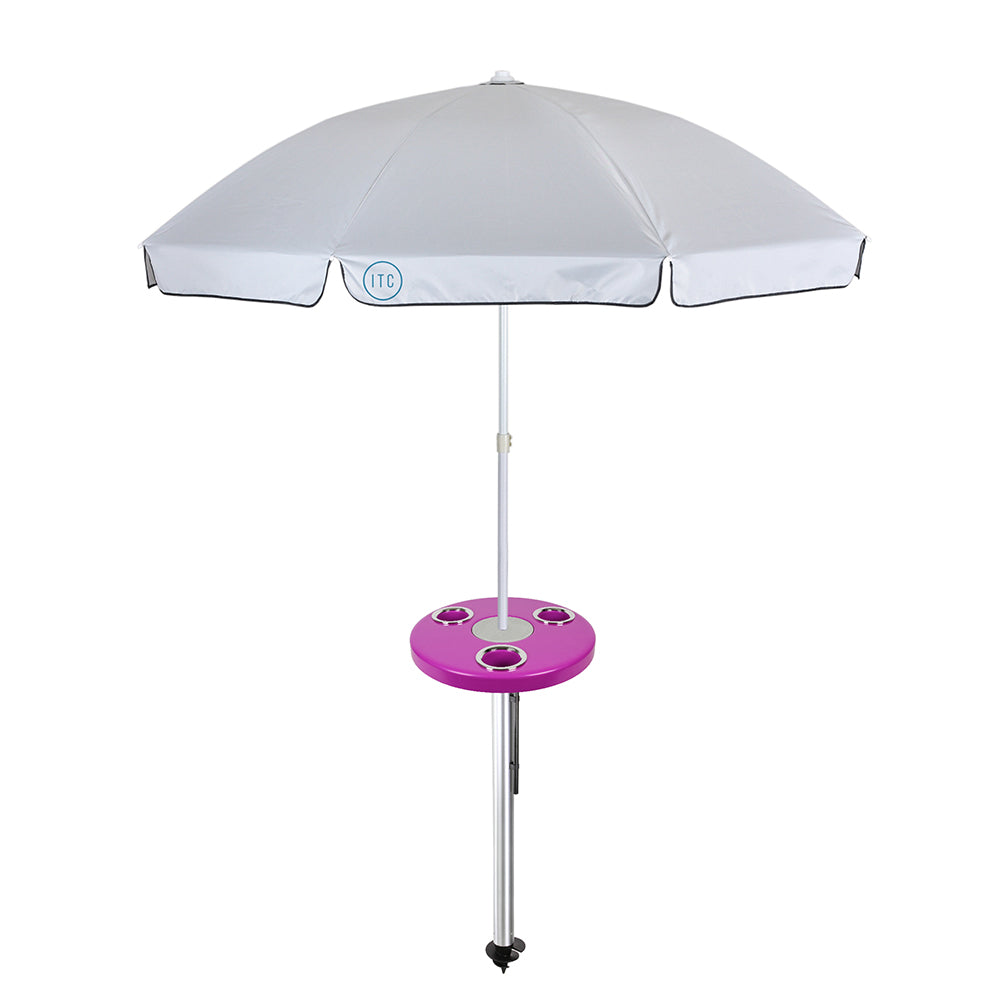 Magenta Pink Beach Table w/ Sand Bar Table Leg & Umbrella | ITC Shop Now