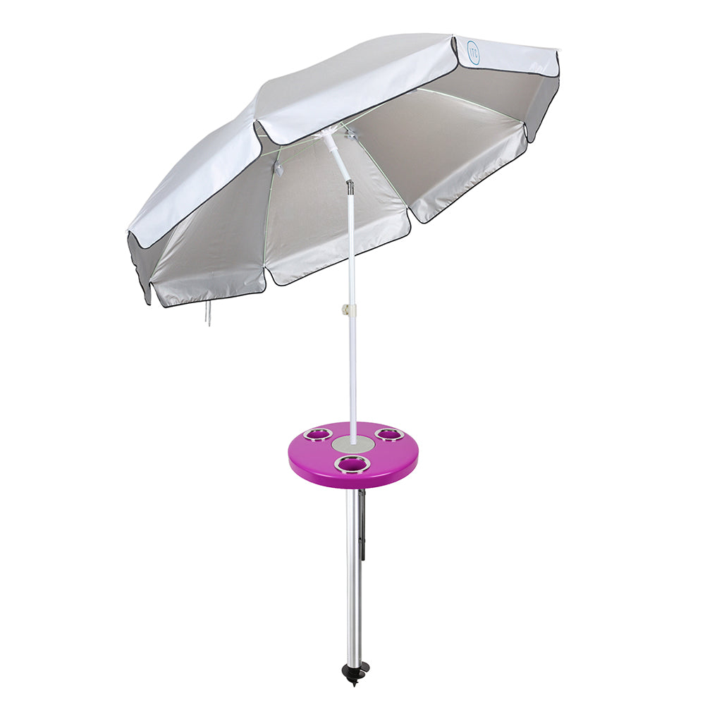 Magenta Pink Beach Table w/ Sand Bar Table Leg & Umbrella | ITC Shop Now
