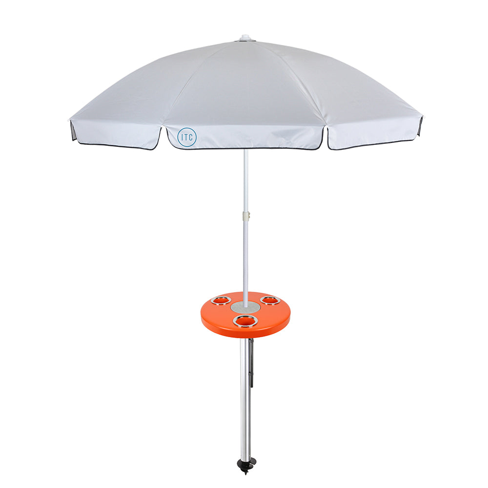Beach Table w/ Sand Bar Table Leg and Umbrella
