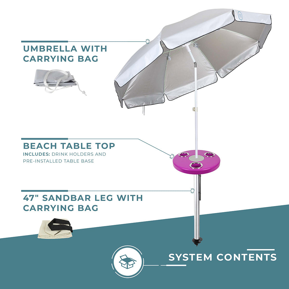 Magenta Pink Beach Table w/ Sand Bar Table Leg & Umbrella | ITC Shop Now