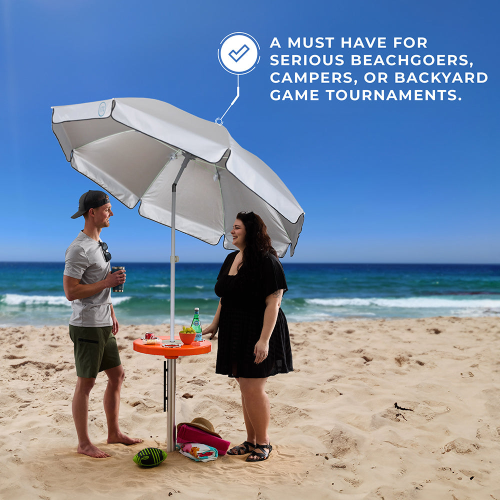 Beach Table w/ Sand Bar Table Leg and Umbrella