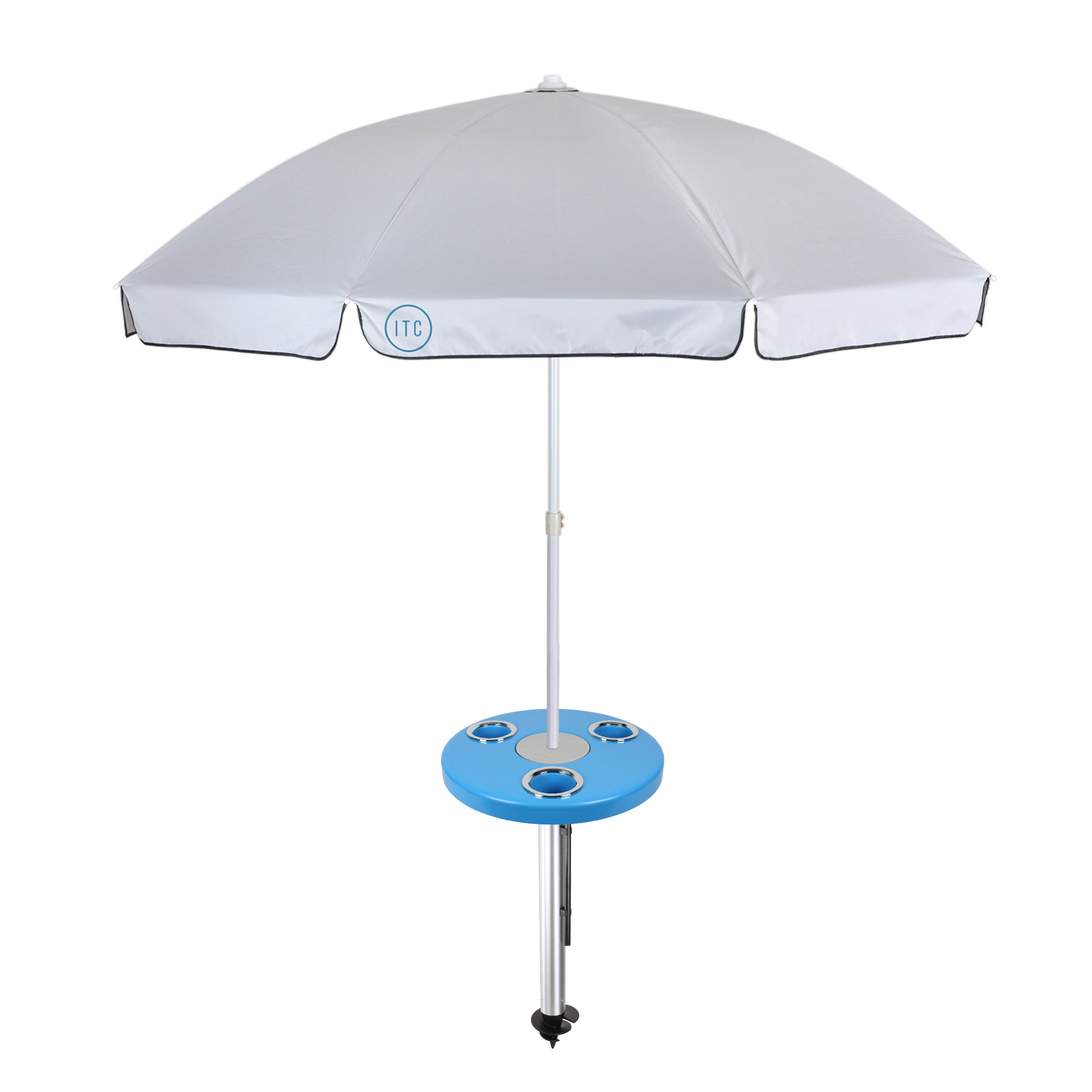 Beach Table w/ Sand Bar Table Leg and Umbrella