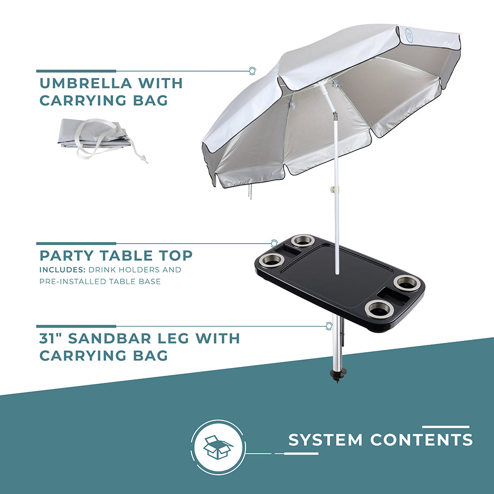 Non-Lit Party Table with Sand Bar Leg and Umbrella