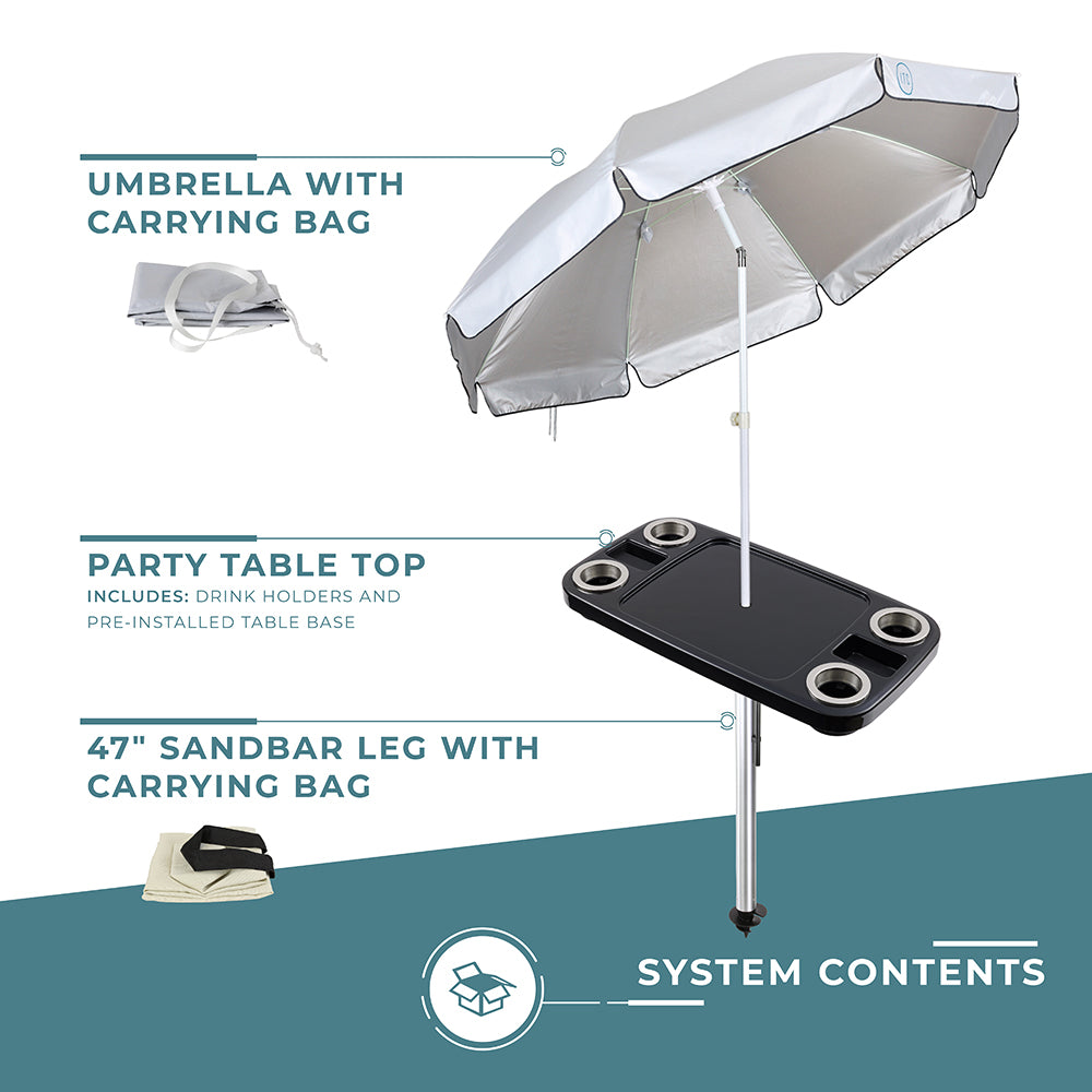 Non-Lit Party Table with Sand Bar Leg and Umbrella