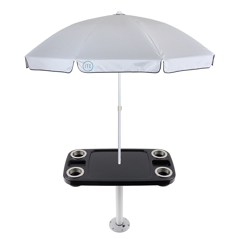 Non-Lit Party Boat Table with Cypress Leg and Umbrella