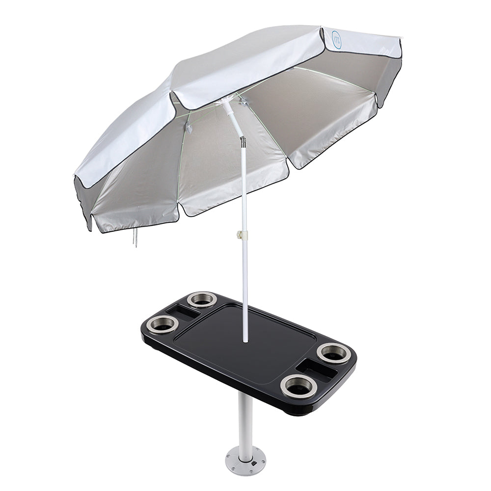 Non-Lit Party Boat Table with Cypress Leg and Umbrella