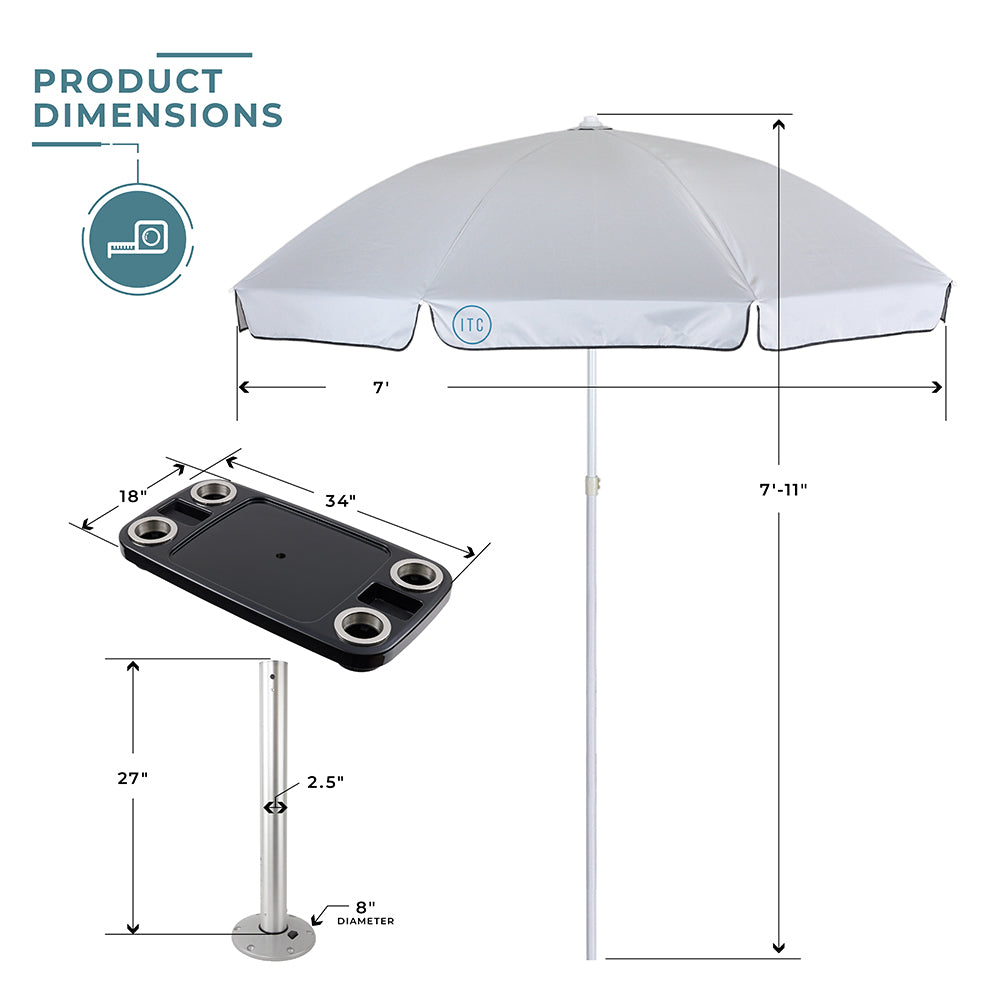 Non-Lit Party Boat Table with Cypress Leg and Umbrella