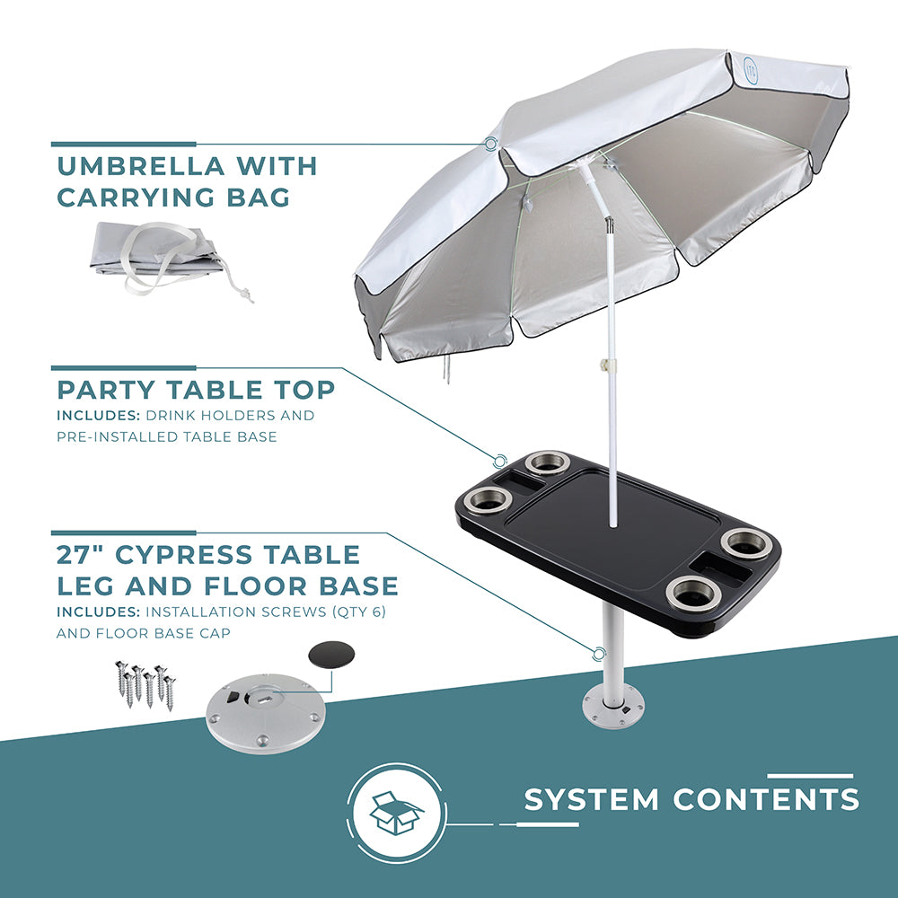 Non-Lit Party Boat Table with Cypress Leg and Umbrella