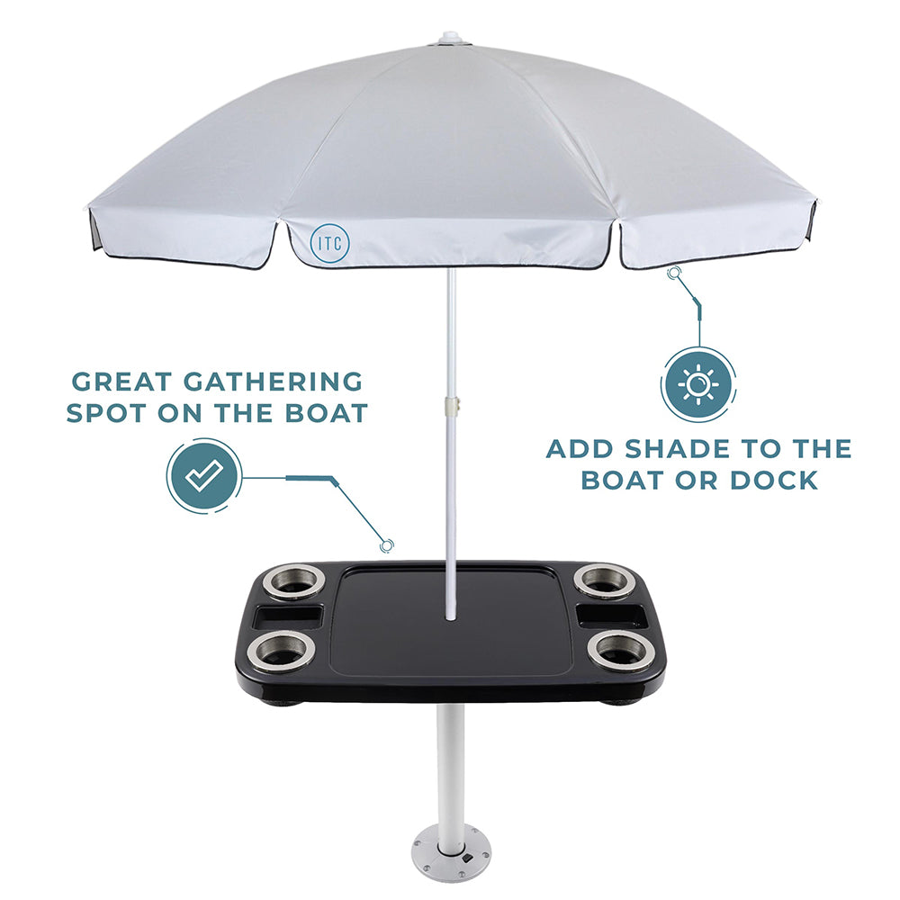 Non-Lit Party Boat Table with Cypress Leg and Umbrella