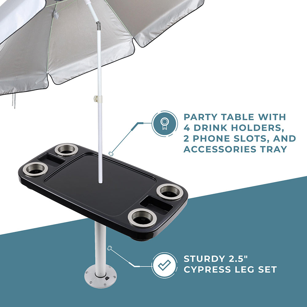 Non-Lit Party Boat Table with Cypress Leg and Umbrella