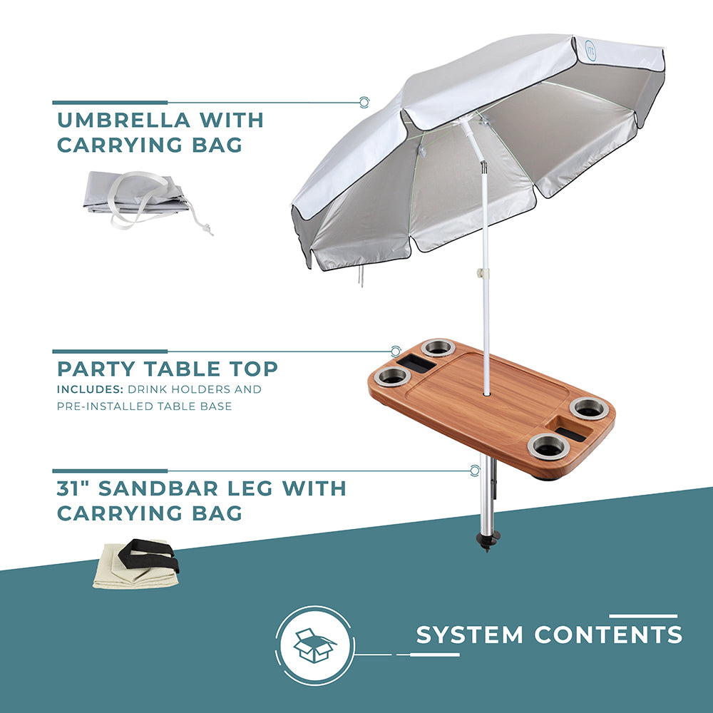 Non-Lit Party Table with Sand Bar Leg and Umbrella