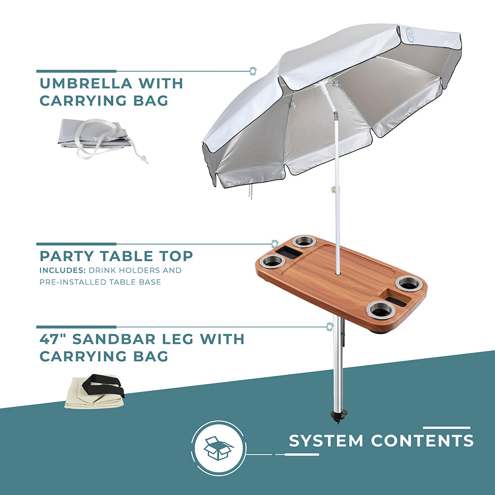 Non-Lit Party Table with Sand Bar Leg and Umbrella