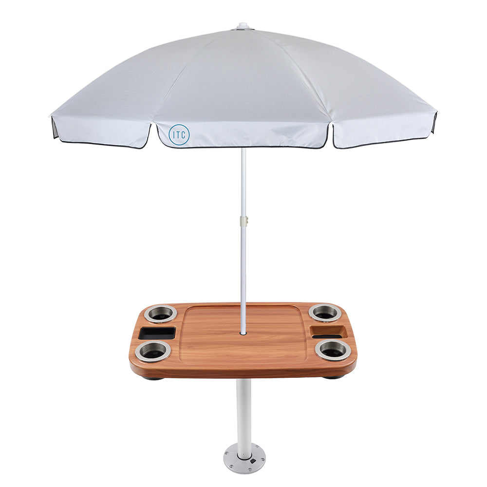 Non-Lit Party Boat Table with Cypress Leg and Umbrella