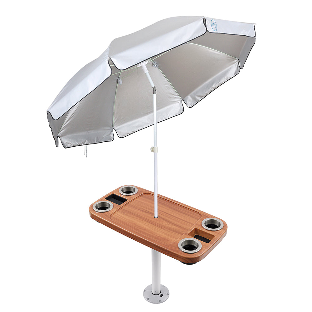 Non-Lit Party Boat Table with Cypress Leg and Umbrella
