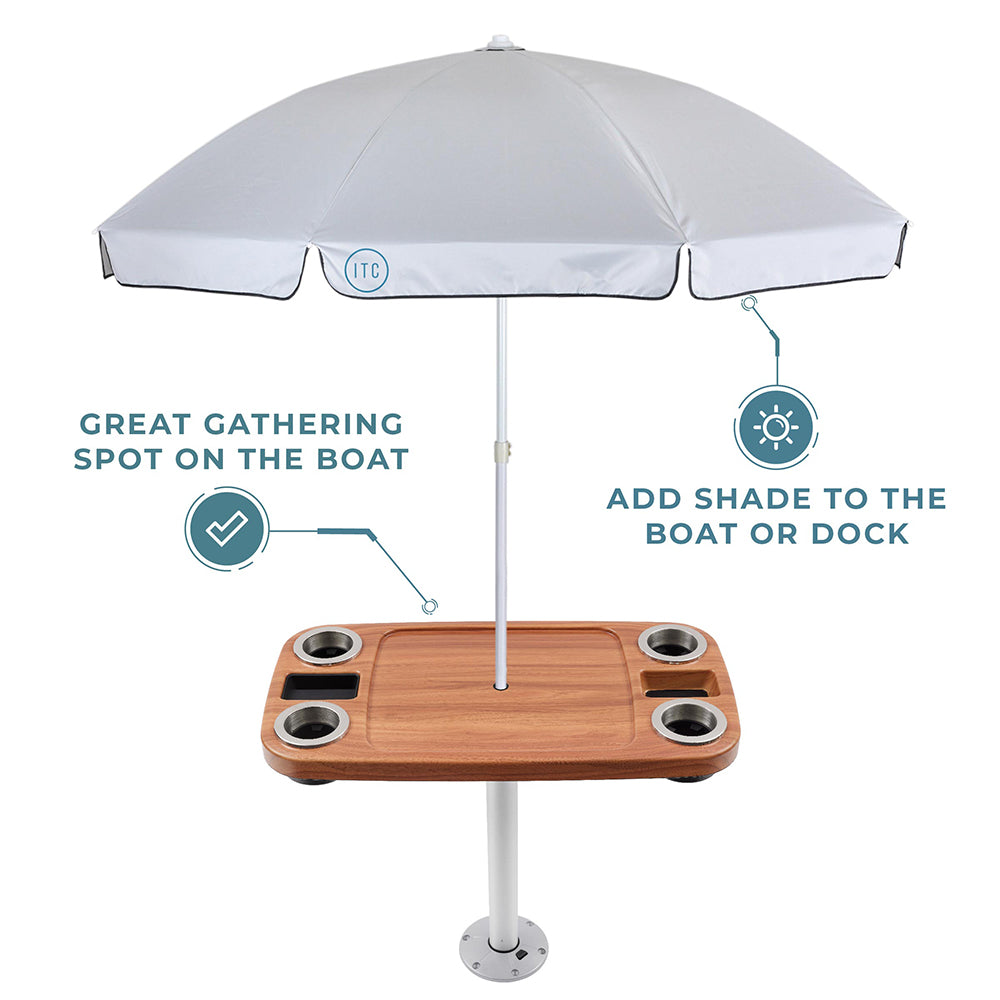 Non-Lit Party Boat Table with Cypress Leg and Umbrella