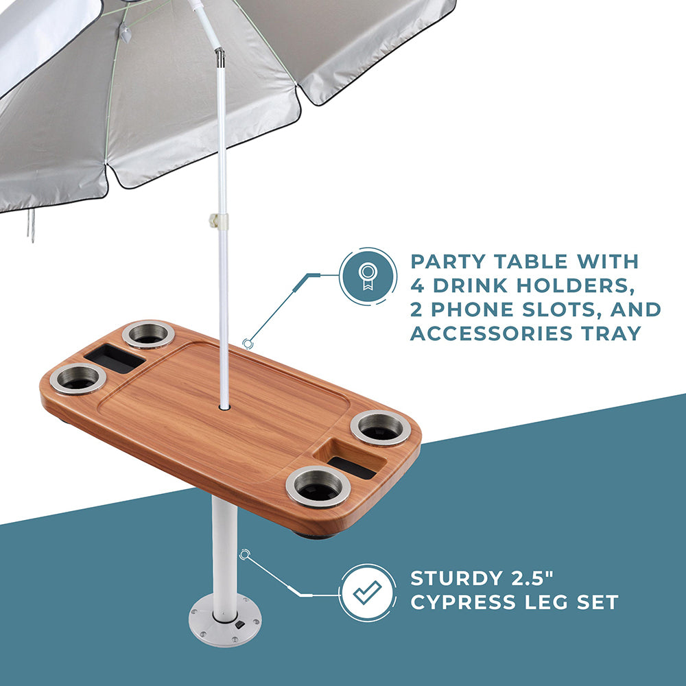 Non-Lit Party Boat Table with Cypress Leg and Umbrella