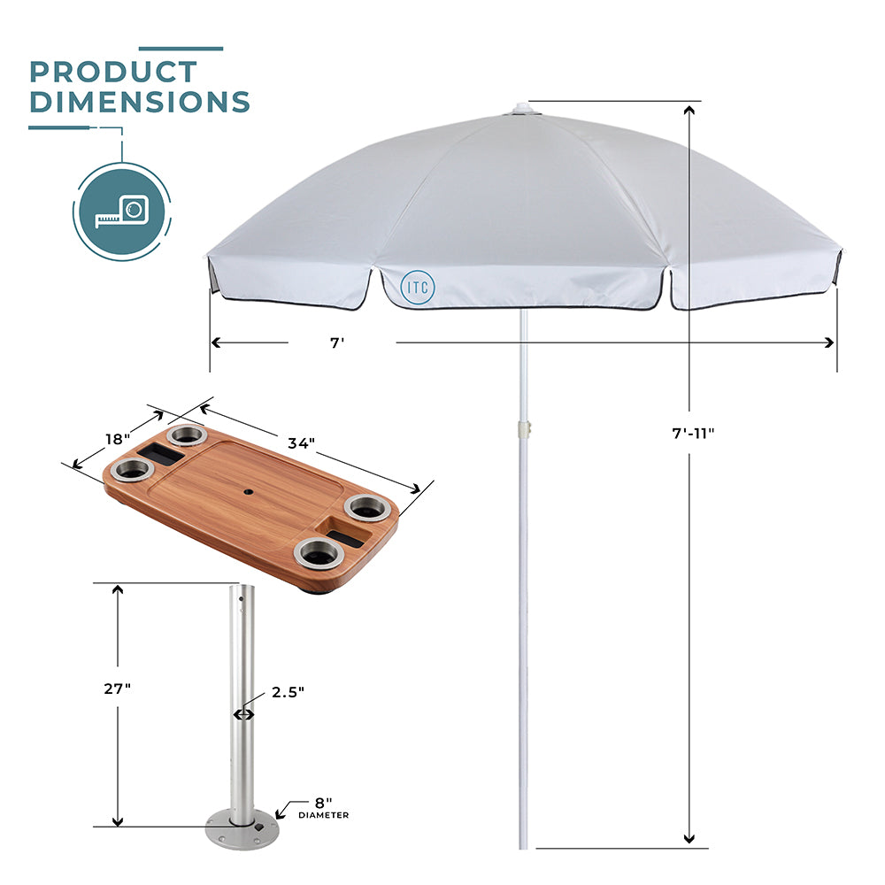 Non-Lit Party Boat Table with Cypress Leg and Umbrella