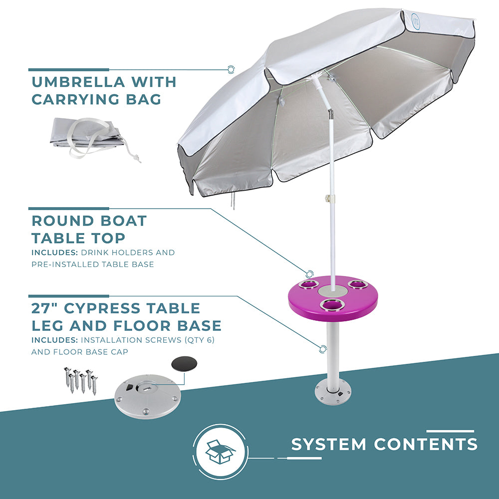Magenta Pink Round Boat Table System with Umbrella | ITC Shop Now