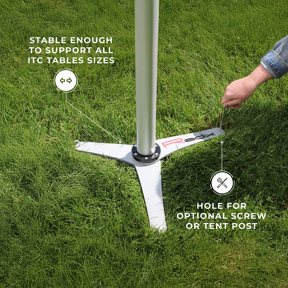 Round Outdoor Table with Radix Table Leg Stand and Umbrella