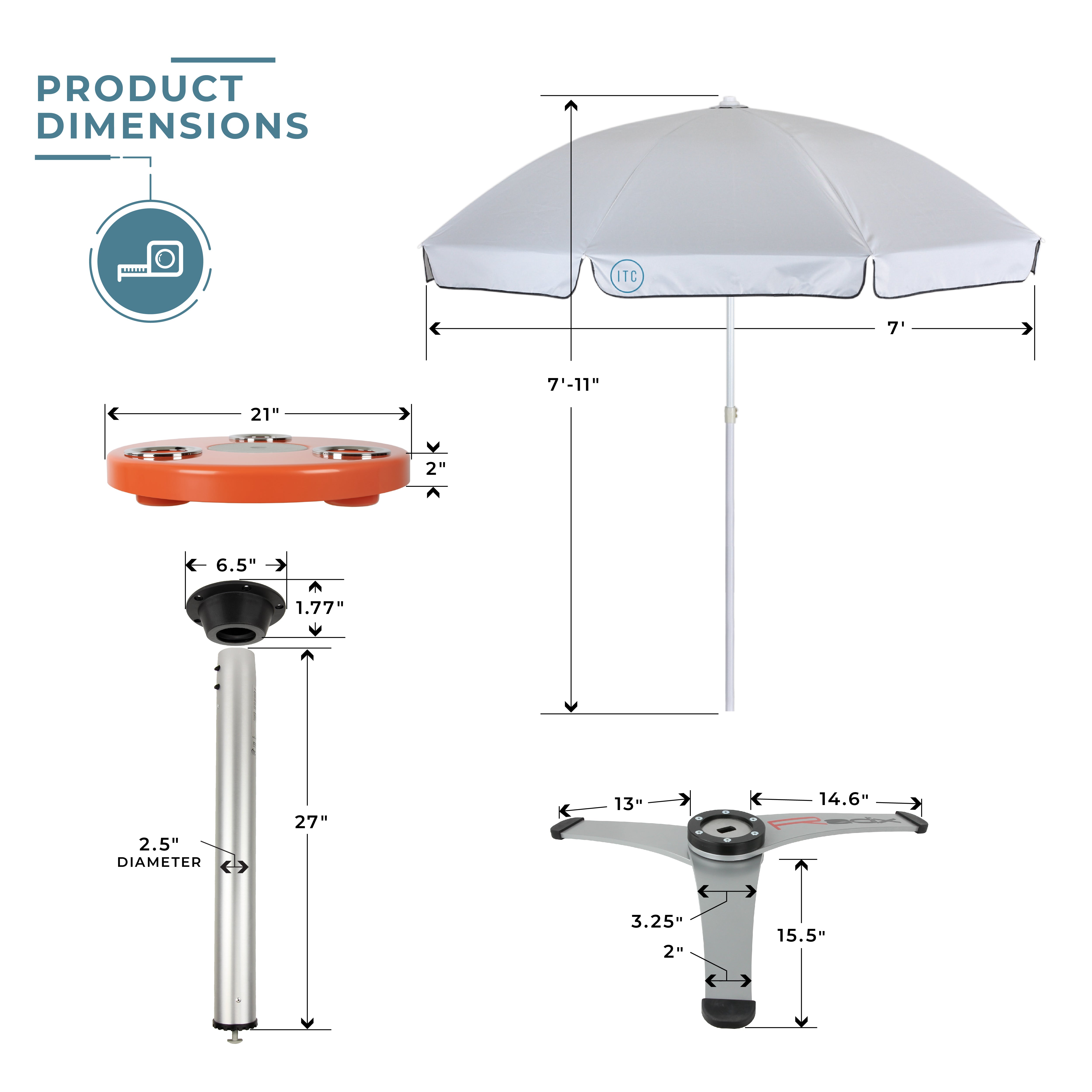 Round Outdoor Table with Radix Table Leg Stand and Umbrella