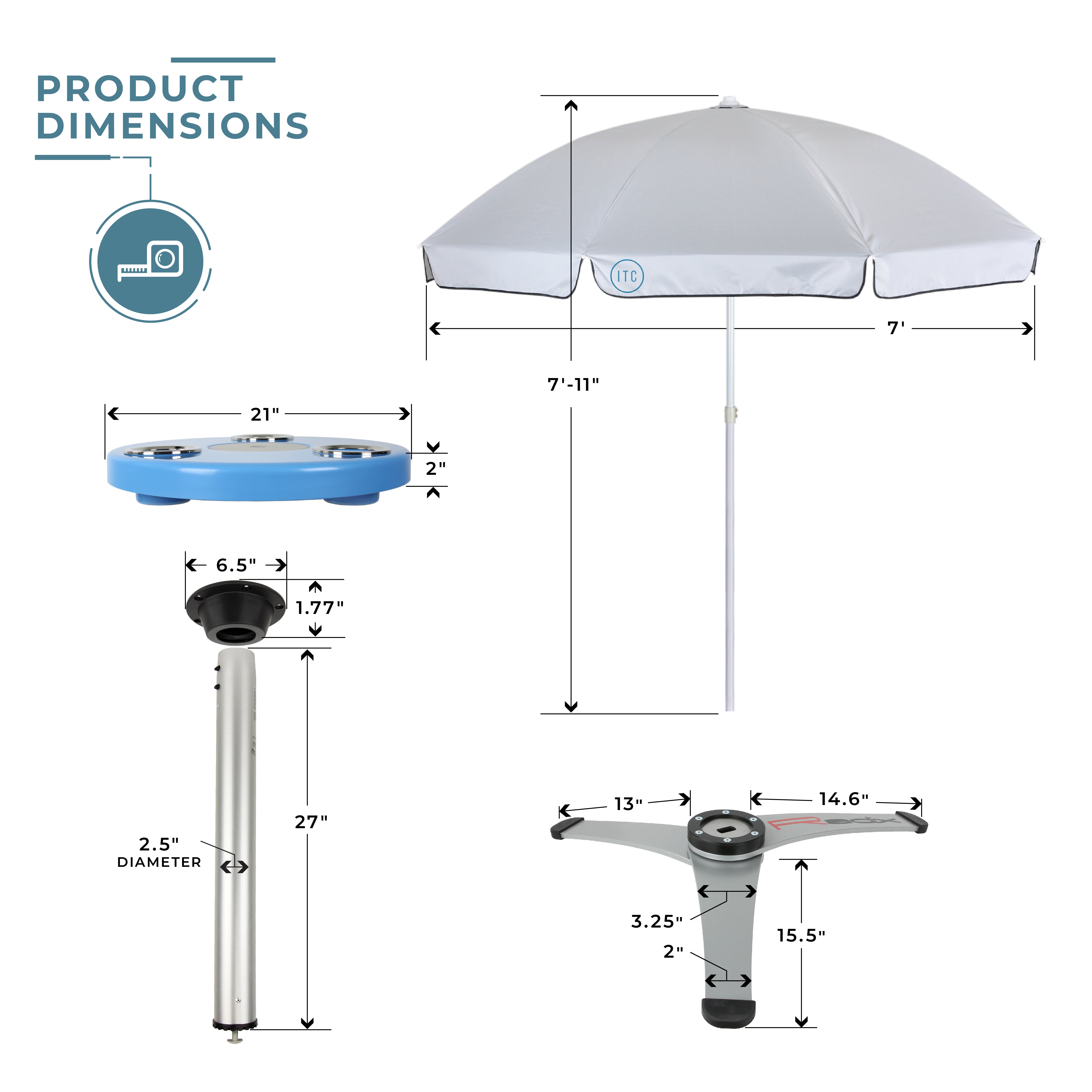 Round Outdoor Table with Radix Table Leg Stand and Umbrella