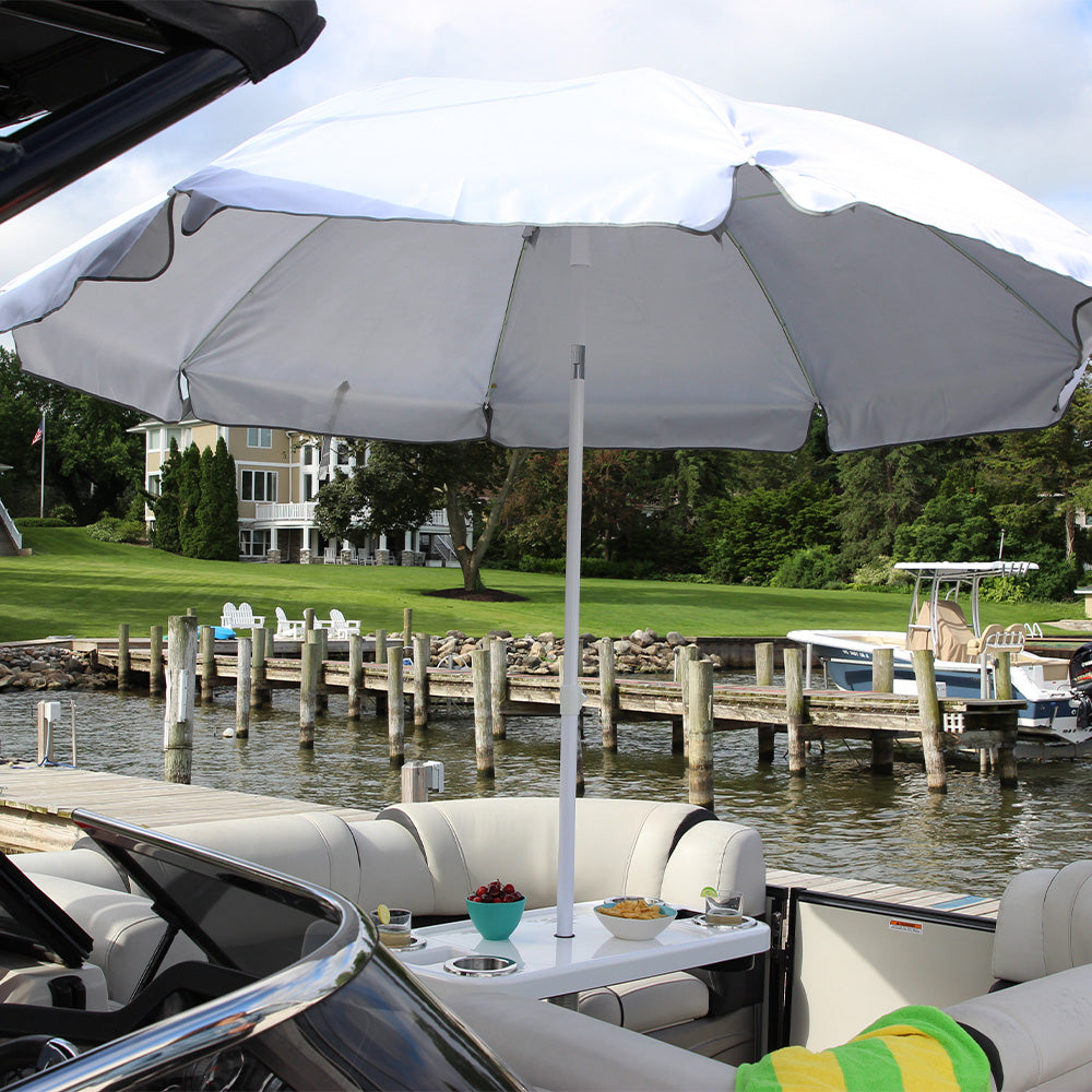 Non-Lit Party Boat Table with Cypress Leg and Umbrella