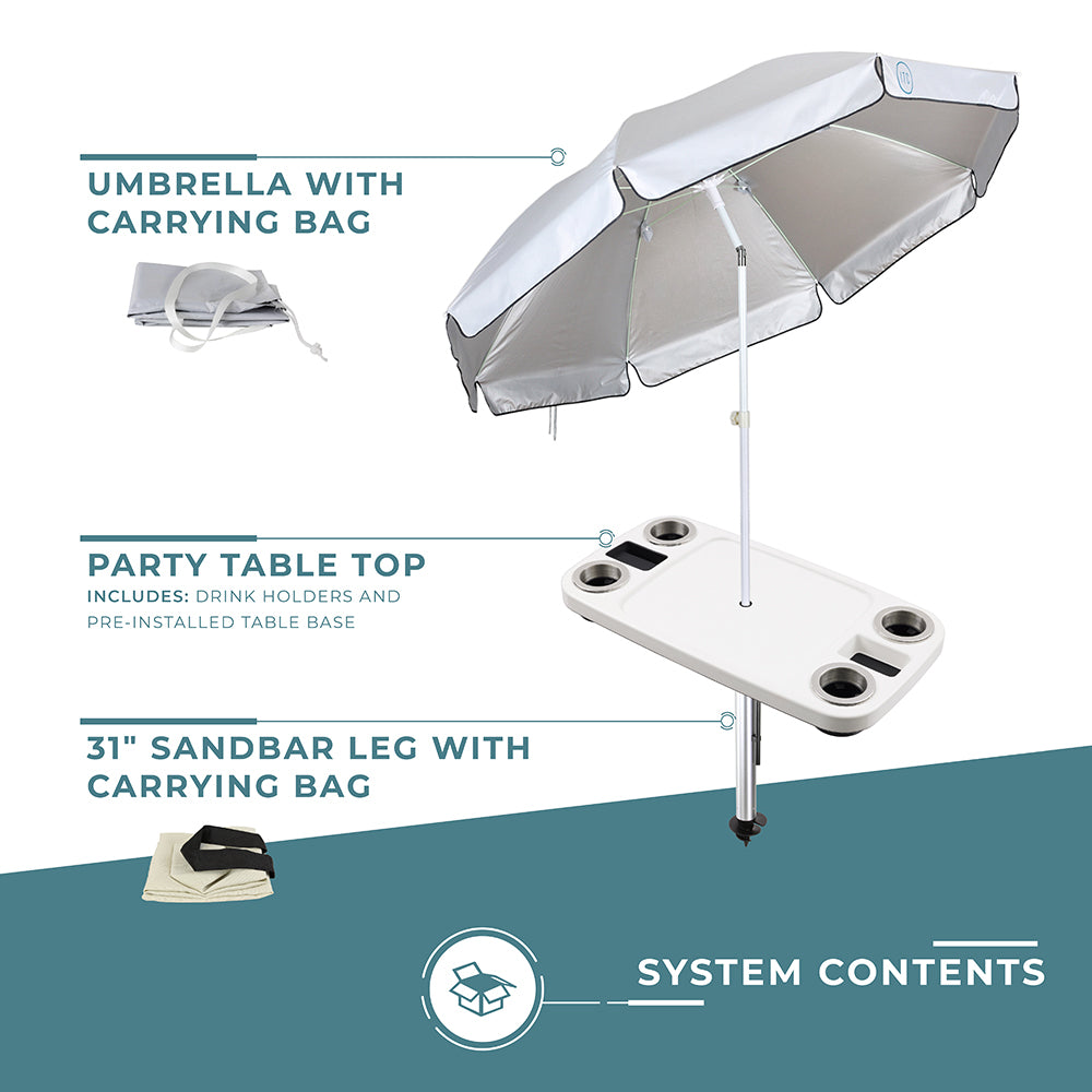 Non-Lit Party Table with Sand Bar Leg and Umbrella