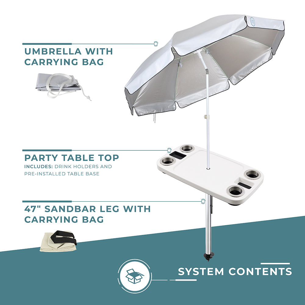 Non-Lit Party Table with Sand Bar Leg and Umbrella