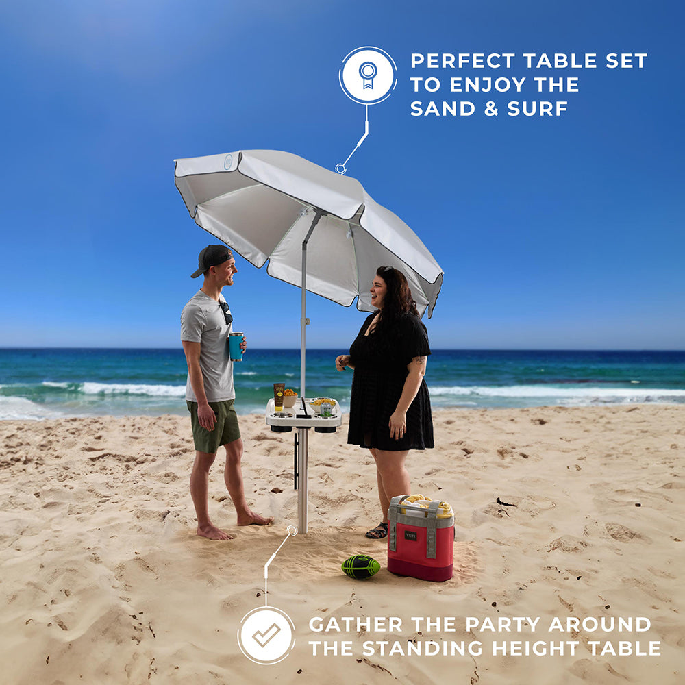 Non-Lit Party Table with Sand Bar Leg and Umbrella