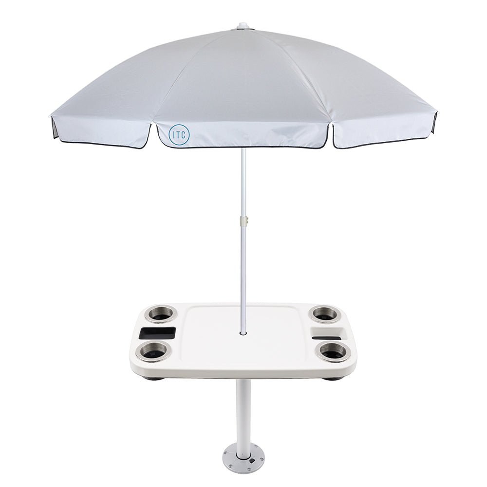 Non-Lit Party Boat Table with Cypress Leg and Umbrella