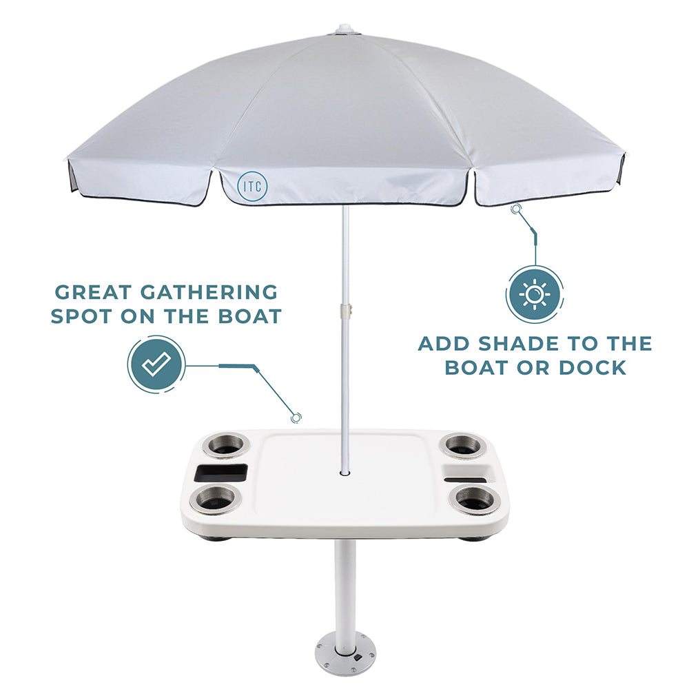 Non-Lit Party Boat Table with Cypress Leg and Umbrella