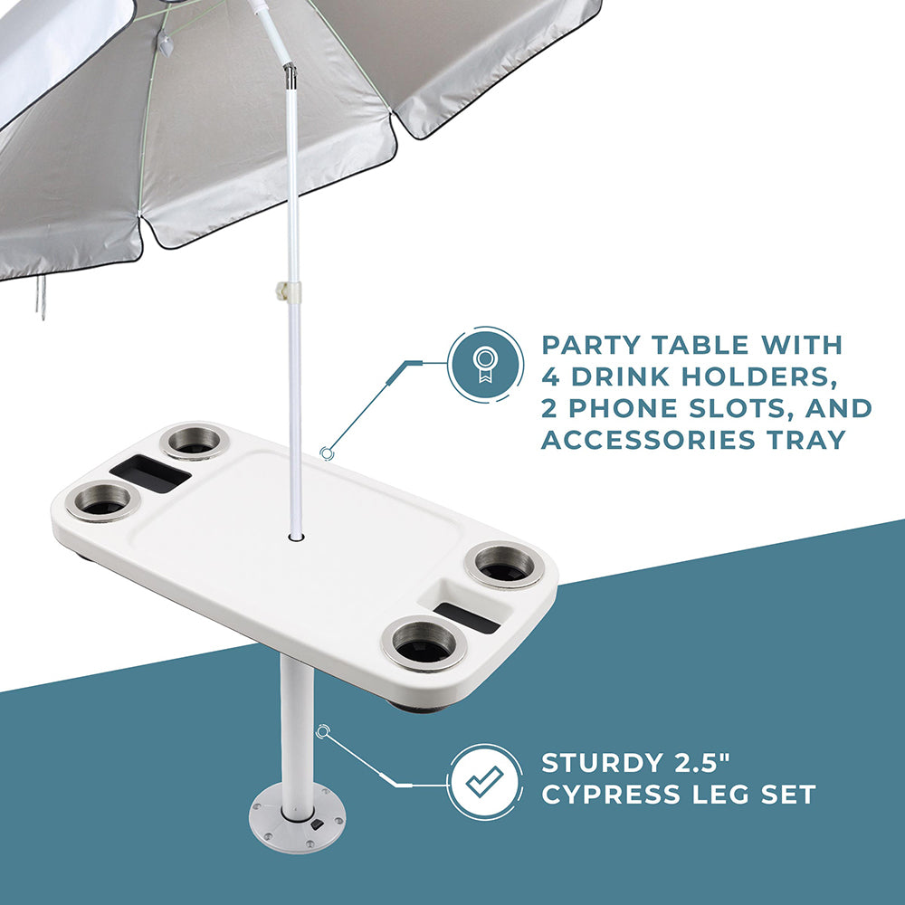 Non-Lit Party Boat Table with Cypress Leg and Umbrella
