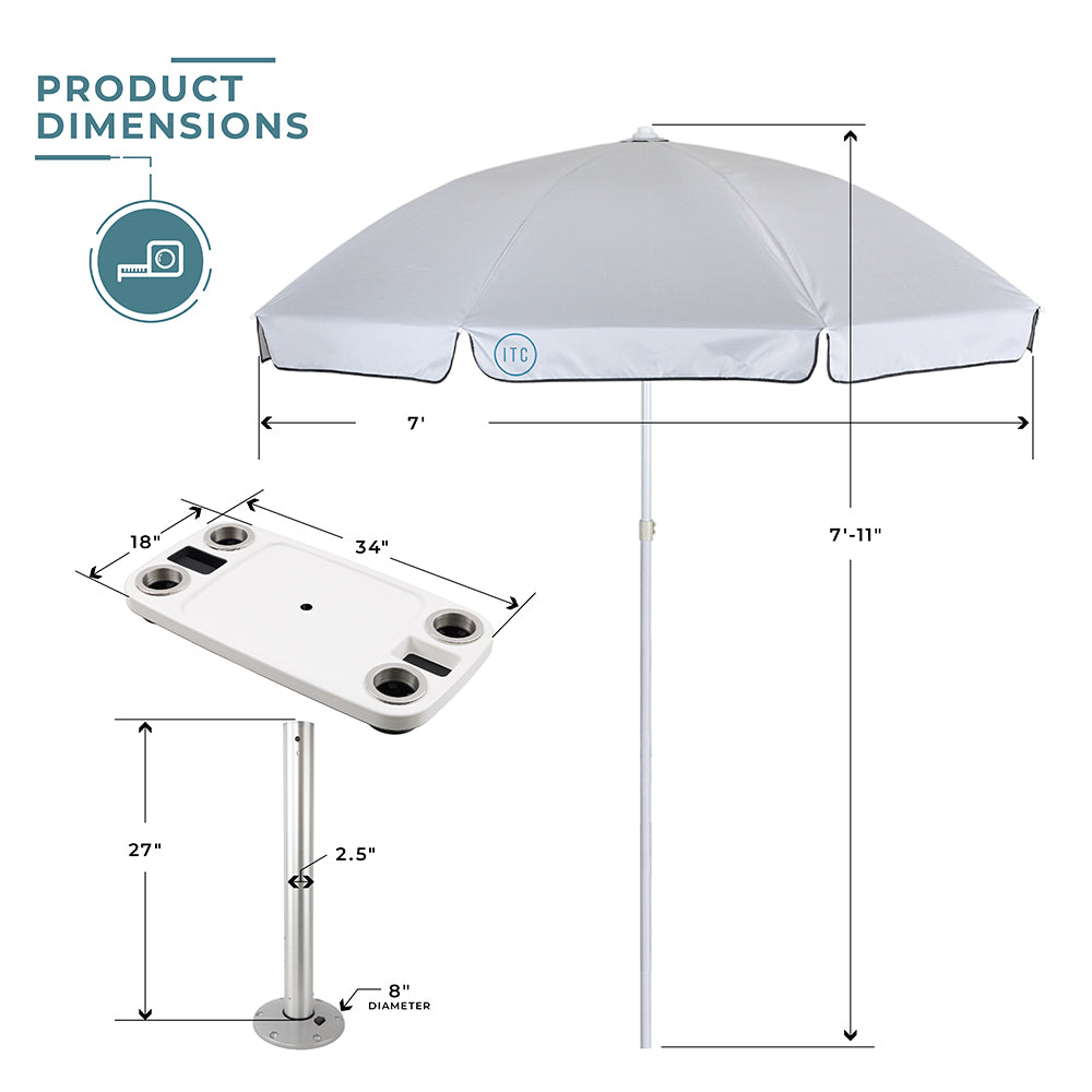 Non-Lit Party Boat Table with Cypress Leg and Umbrella