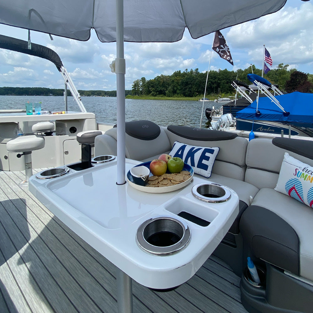 Non-Lit Party Boat Table with Cypress Leg and Umbrella