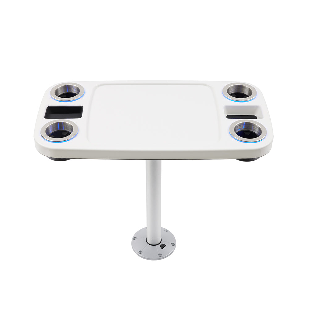 Glossy White - Battery Powered LED Lit Boat Table Systems, Size: 34
