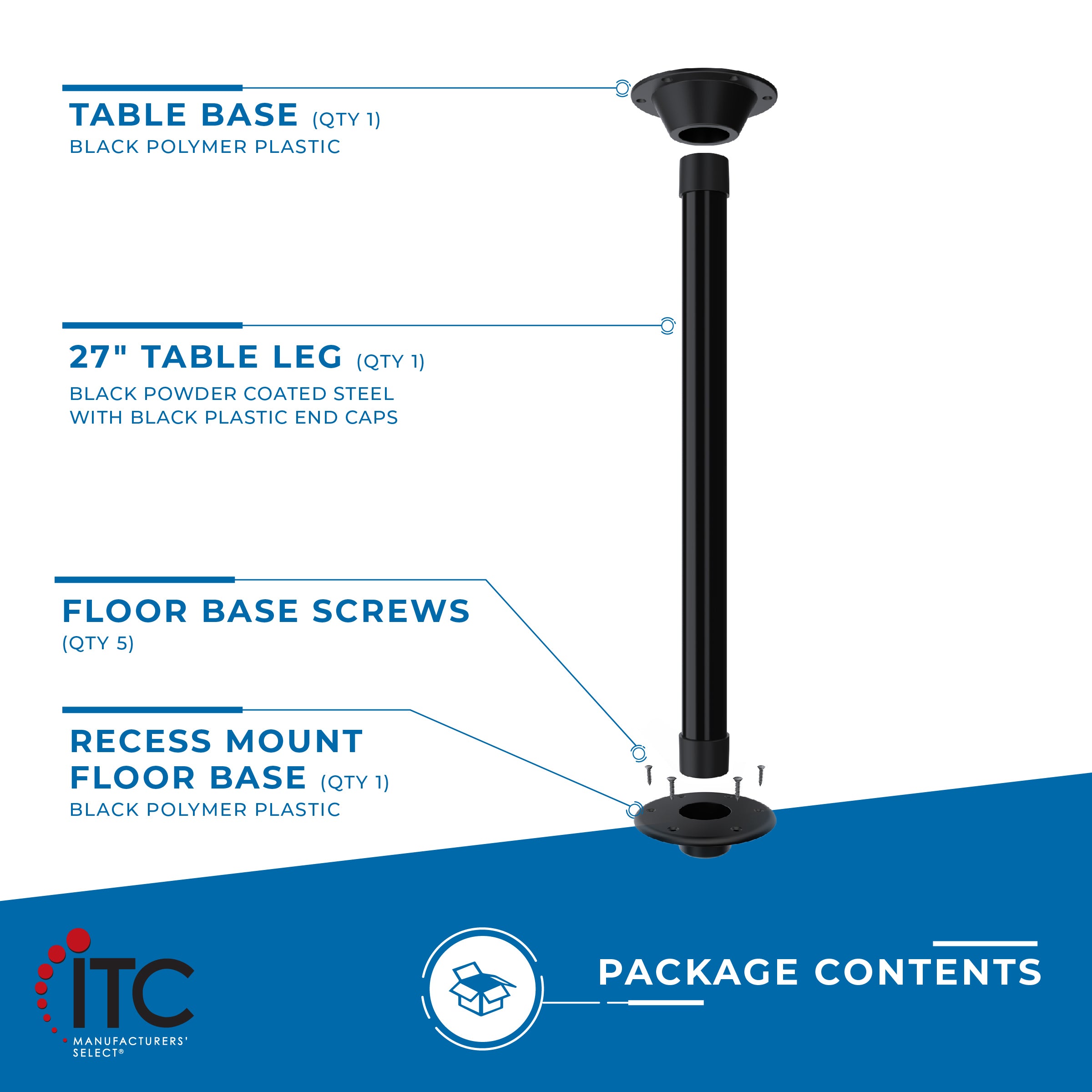 Surfit™ Table Leg Kit - Recessed Mount - Single Pack - 27" - ITC SHOP NOW