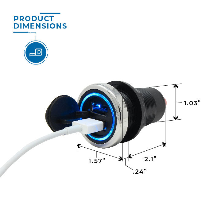 Marine Boat USB Premium Phone Charger Product Dimensions | ITC SHOP NOW
