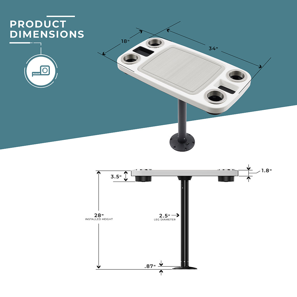 Glossy White Non-lit Boat Table Systems w/ Center Foam Mat - ITC SHOP NOW