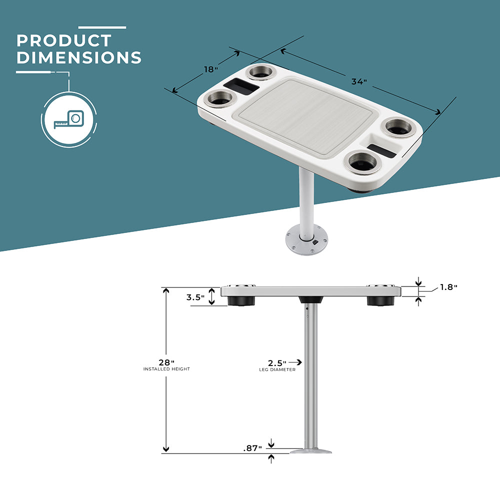 Glossy White Non-lit Boat Table Systems w/ Center Foam Mat - ITC SHOP NOW