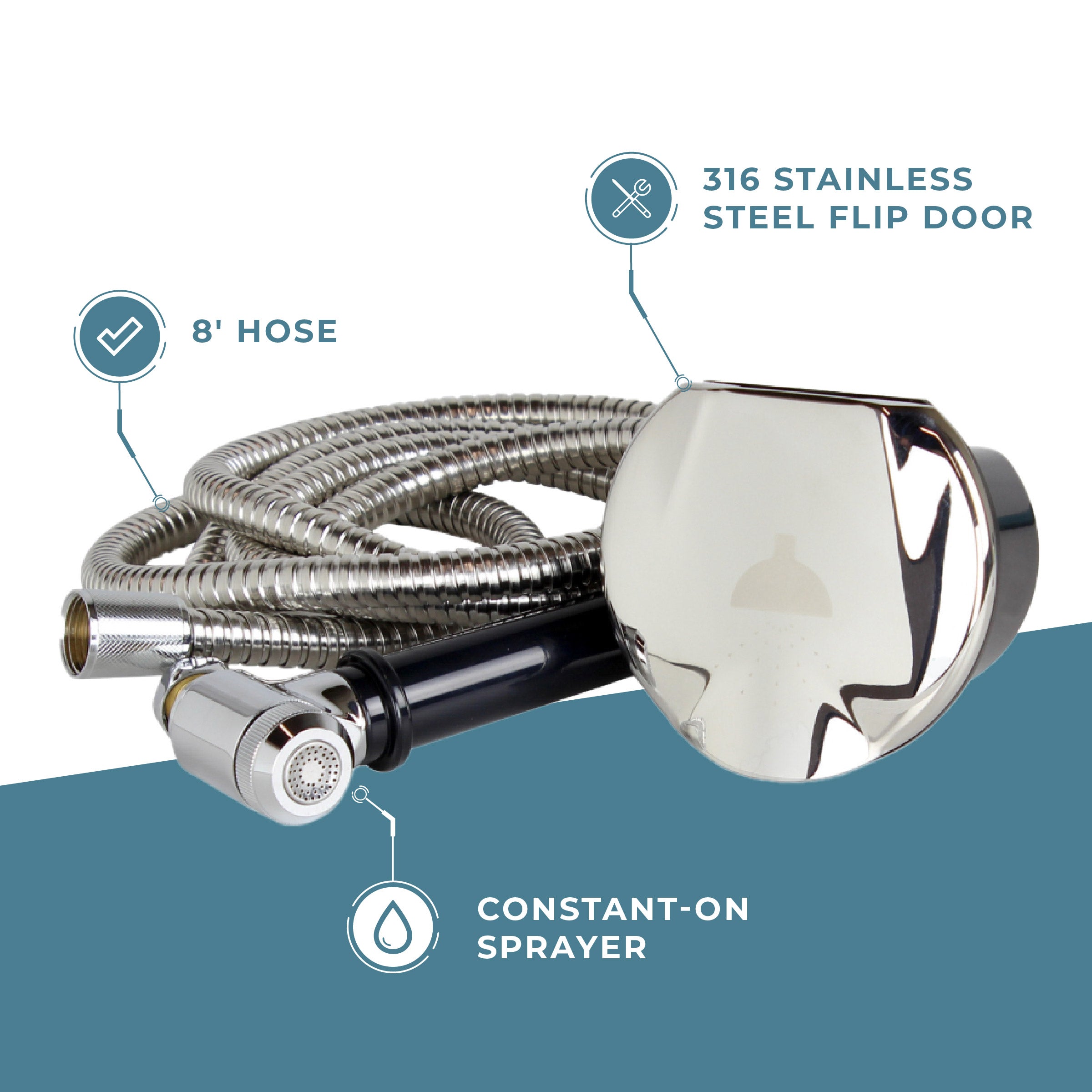 Stainless Steel Transom Shower w/ 8' Hose