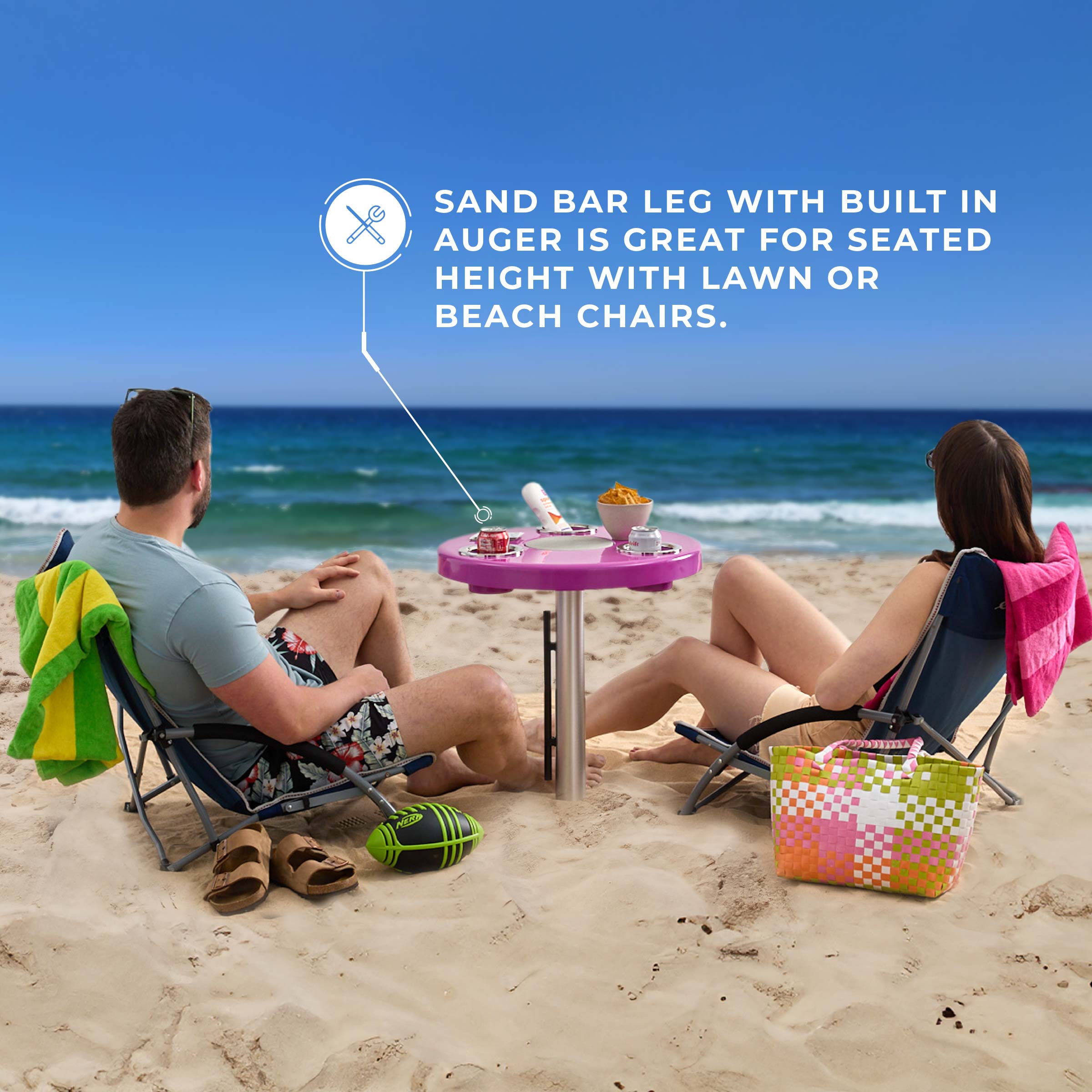 Magenta Pink Beach Table w/ Sand Bar Table Leg